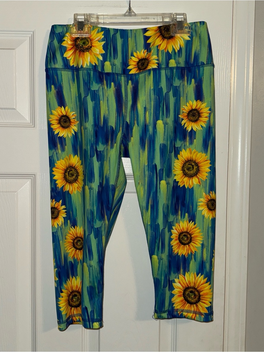 Miami Fitwear Sunflower Capri Leggings - Blue & Yellow Floral (FIT LIKE M)